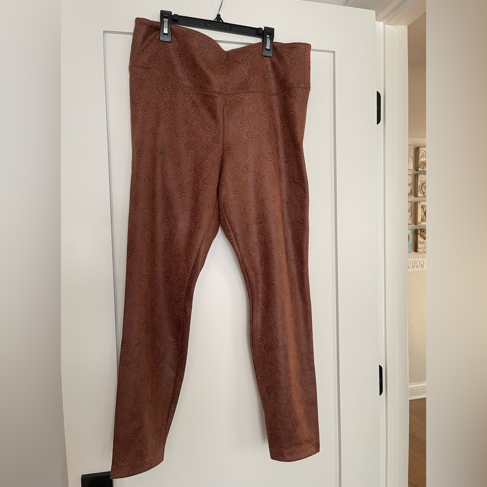 White House Black Market Paisley Ultra Suede Brown Runway Leggings